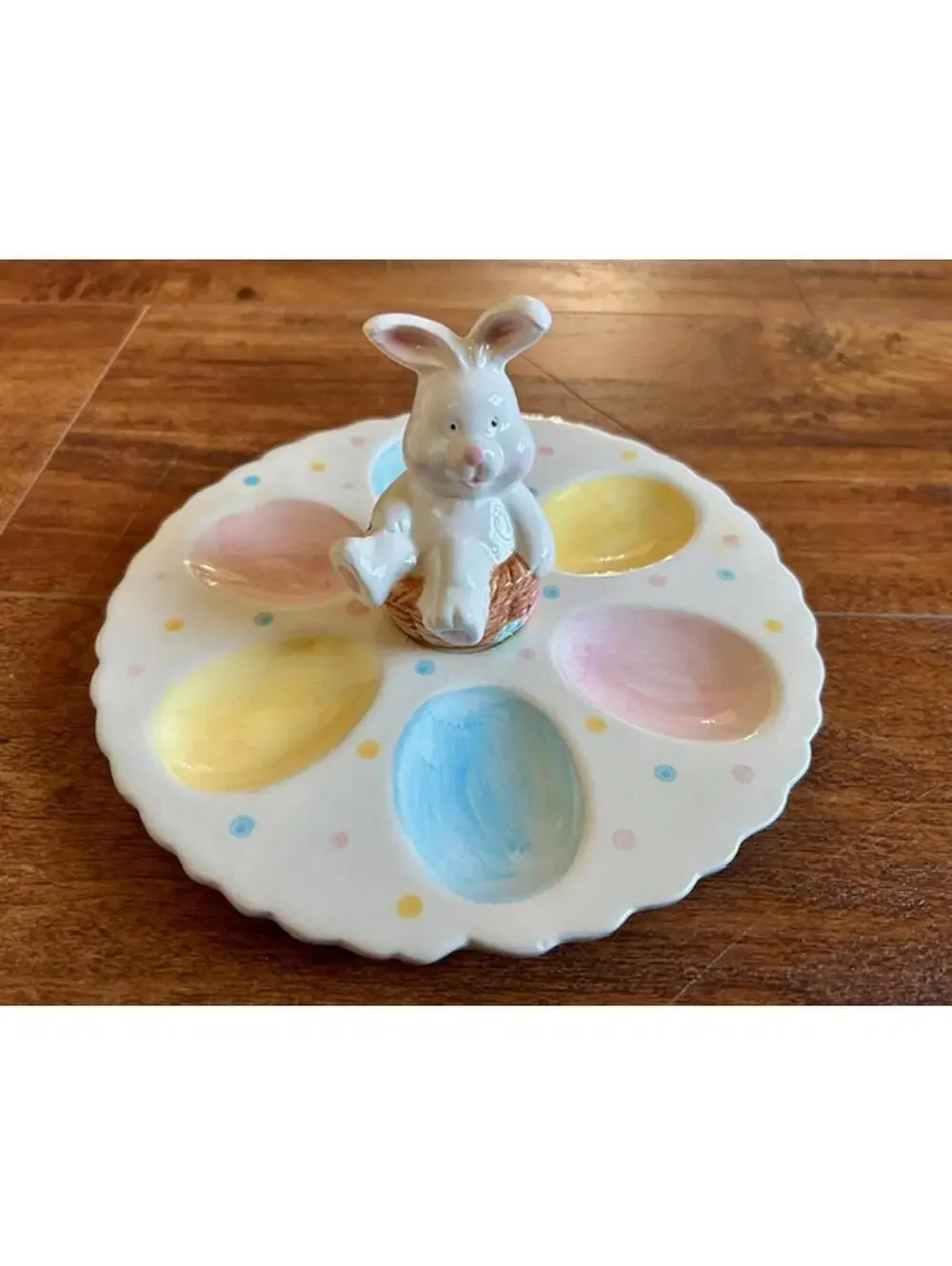Ceramic Easter Bunny Egg Holder Plate
